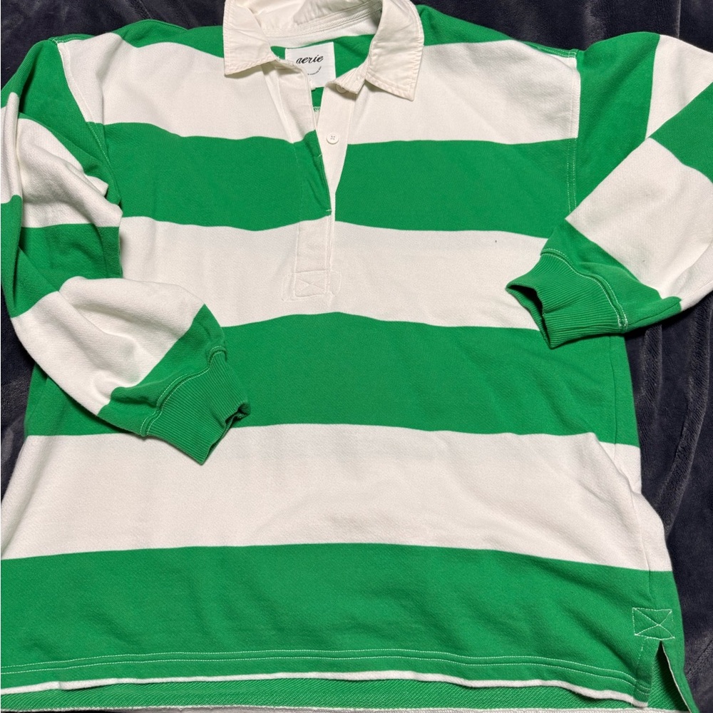 Aerie Green and White Casual Top